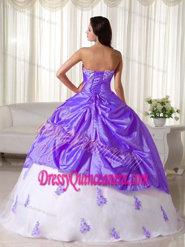 Affordable Purple and White Ball Gown Sweetheart Quince Dresses