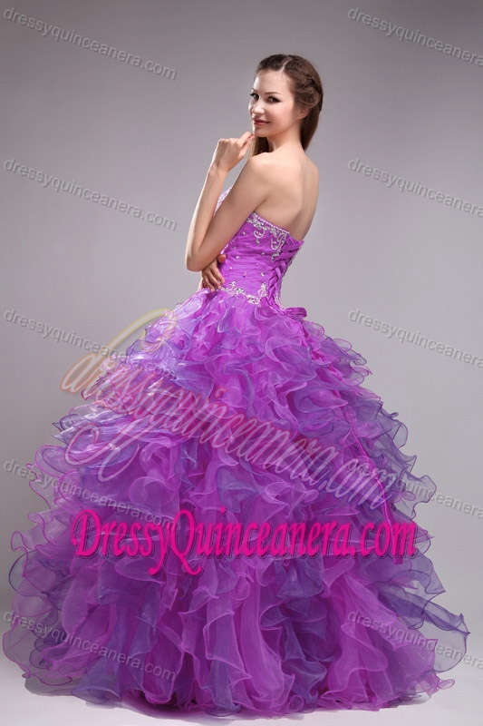 Lavender Sweetheart Organza Quinceanera Dress with Ruffles and Appliques on Sale