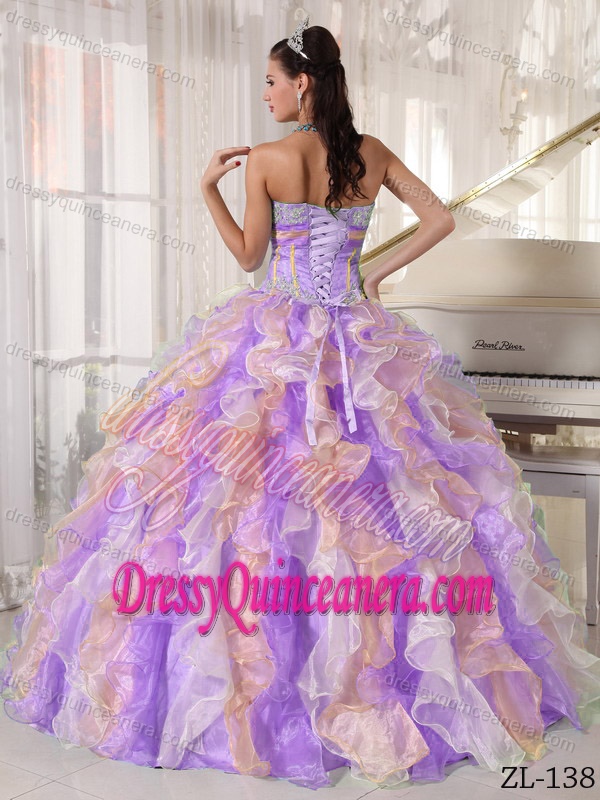 Multi-color Sweetheart Organza Dresses for Quinceanera with Appliques