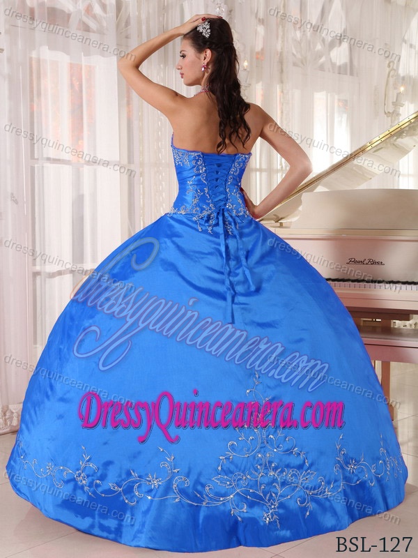 Teal Ball Gown Halter Floor-length Taffeta Quinceanera Dress with Appliques