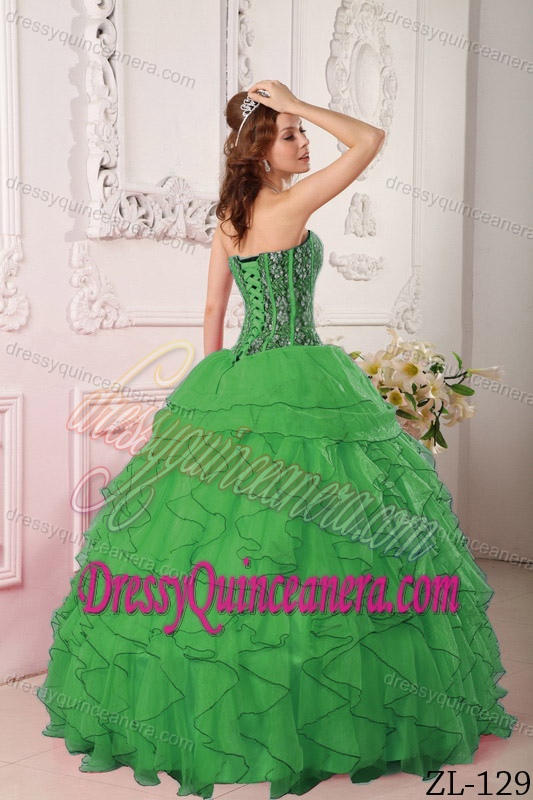 Dark Green Sweetheart Floor-length Organza Quinces Dresses with Beading