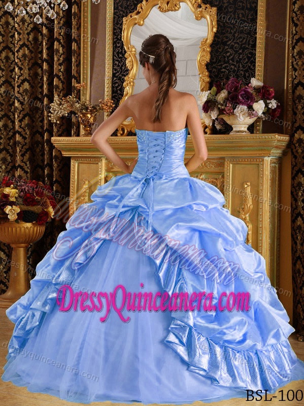 Low Price Baby Blue Taffeta and Tulle Sweet Sixteen Dresses with Beading