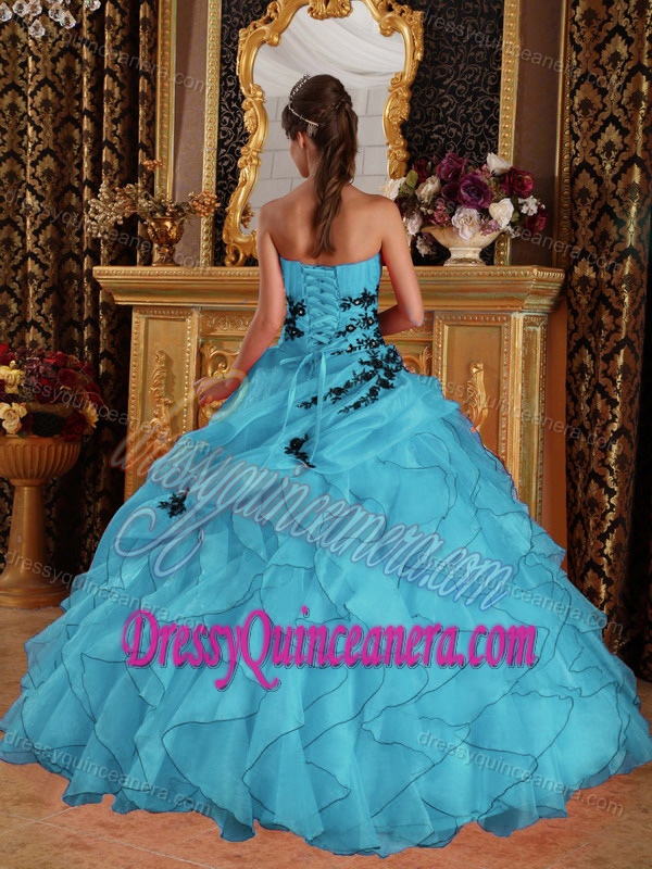 Aqua Blue Sweet Sixteen Quinceanera Dresses with Appliques in Organza