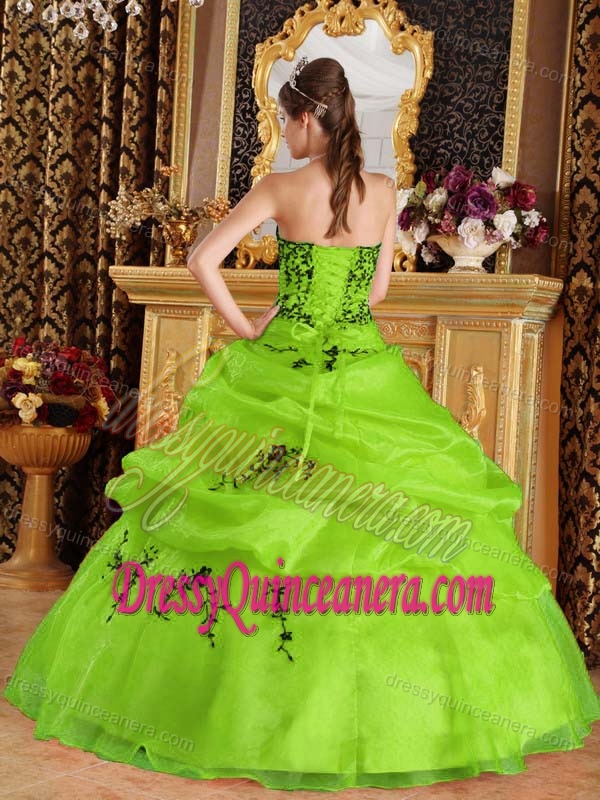 Classical Yellow Green Embroidery Quinceanera Gowns in Satin and Organza