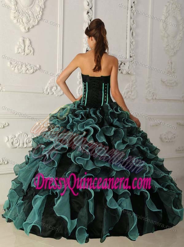 Wholesale Price Sweetheart Organza Quince Dresses with Beading in Blue
