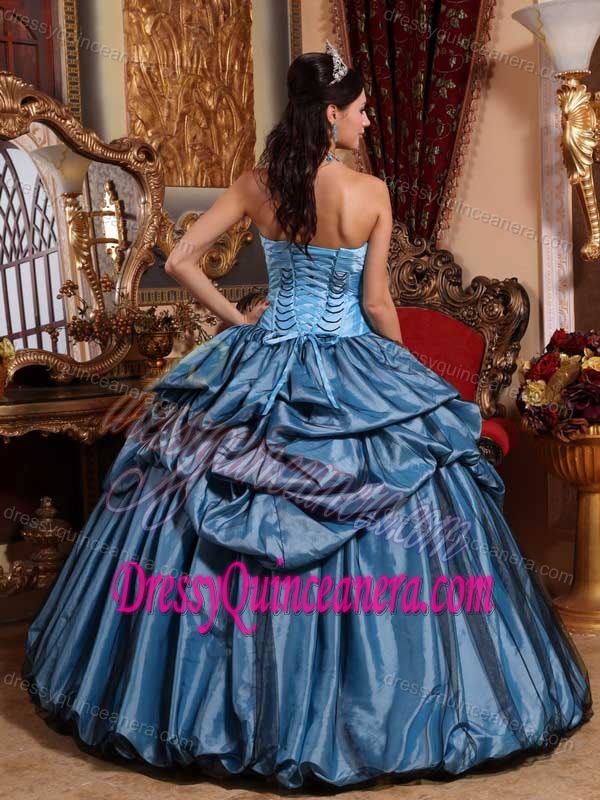 Blue Strapless Taffeta Quinceanera Dresses with Hand Made Flowers on Sale