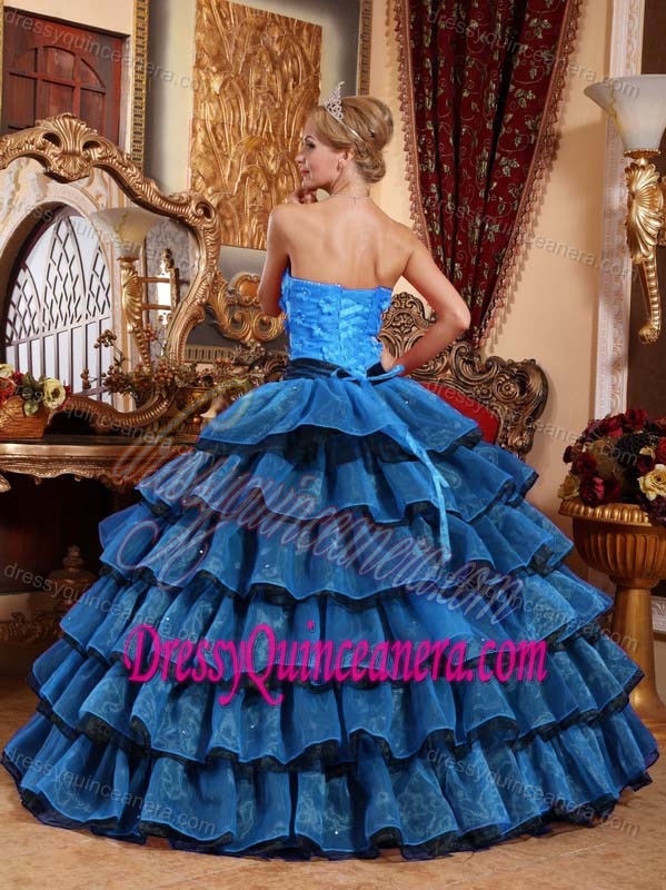 Multicolor Strapless Organza Quinceanera Dress with Appliques and Layers