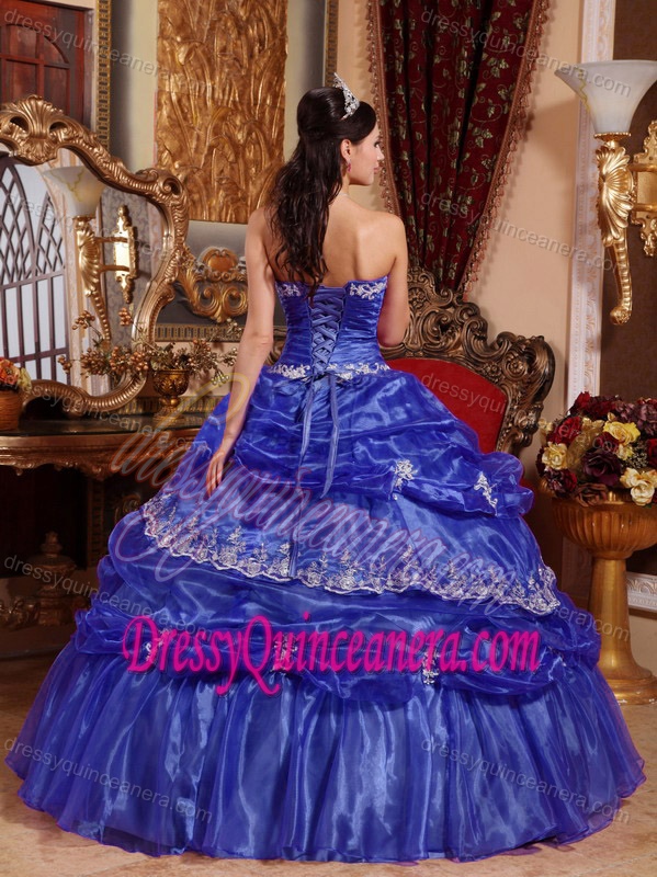 New Strapless Organza Quinceanera Dress with Appliques on Wholesale Price