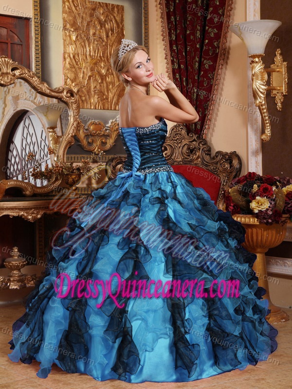 2014 Multicolor Sweetheart Organza Beaded and Ruffled Quinceanera Dress