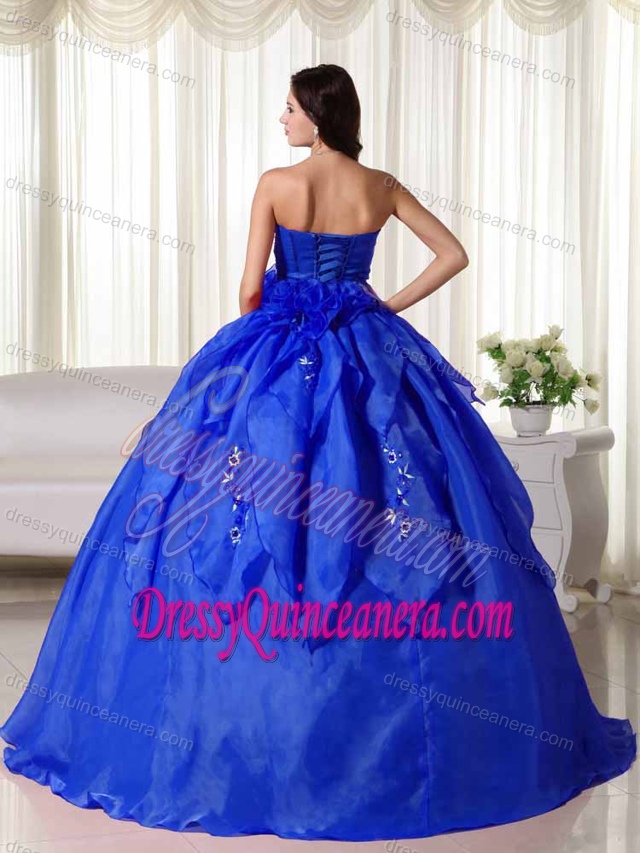 Blue Strapless Organza Quinceanera Dress with Appliques on Wholesale Price