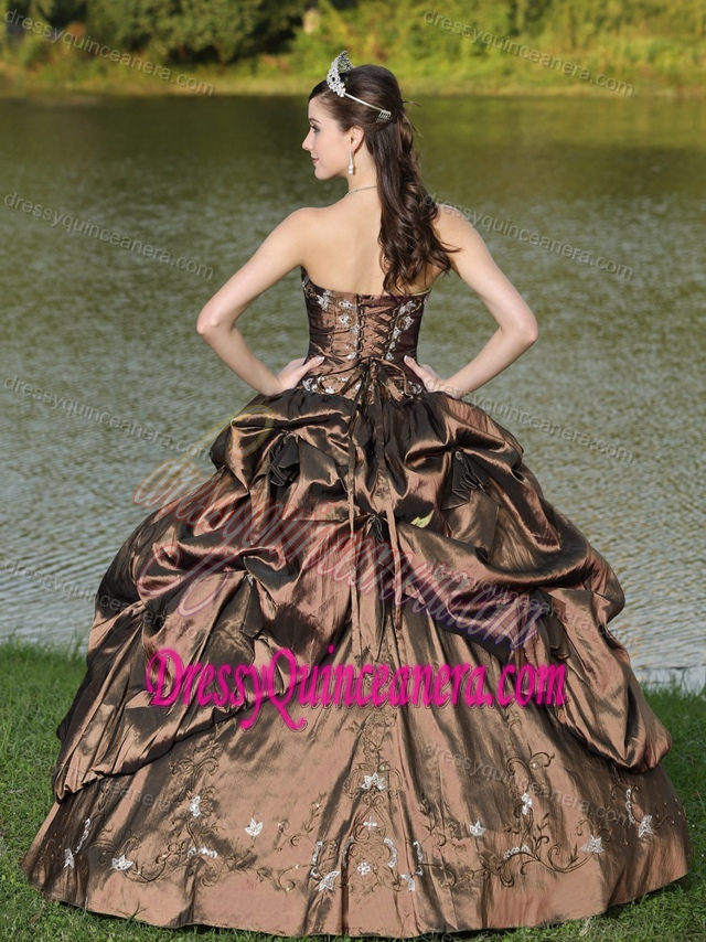 New Beading Decorated Brown Strapless Quinceanera Dress for Custom Made