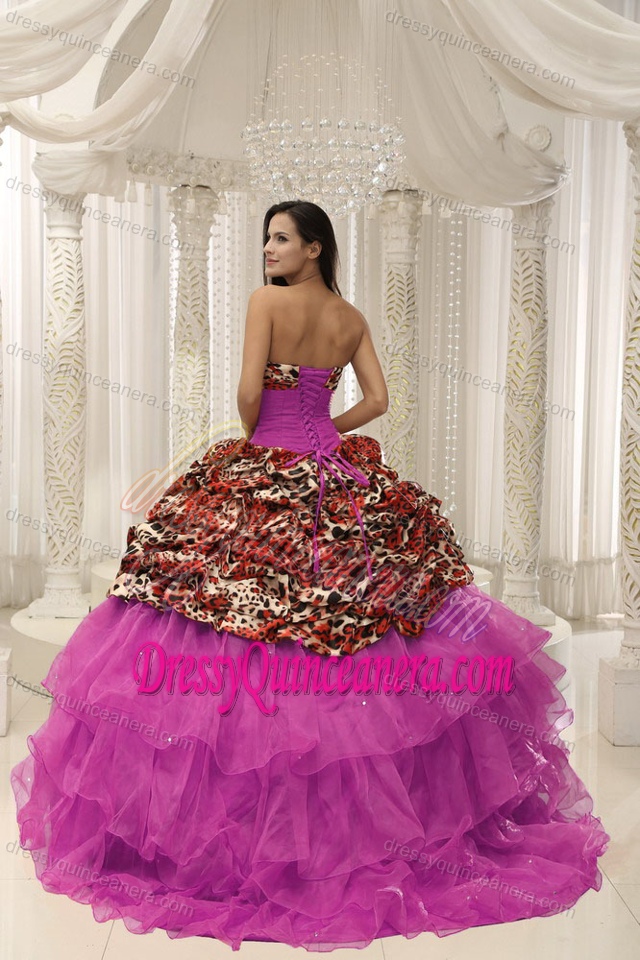 Organza Leopard Quinceanera Dress with Beading Decorated on Promotion