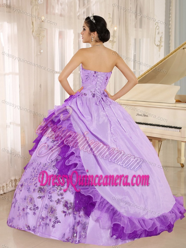 Appliqued and Hand Made Flowers Decorated Quinceanera Dress for Cheap