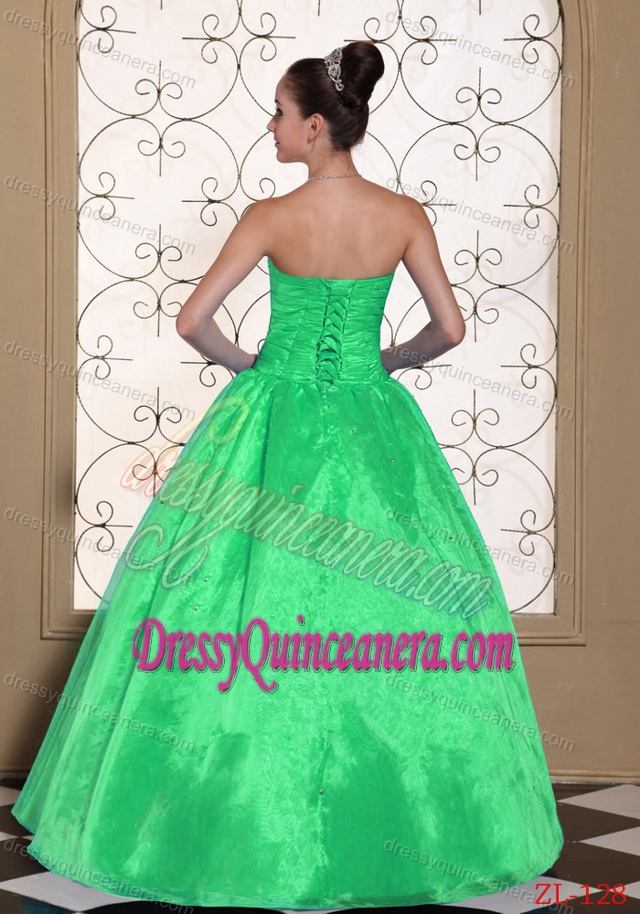 Lovely Strapless Green Sweet 15 Dresses with Beading in Taffeta and Organza