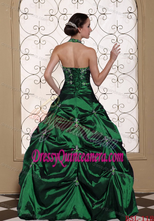 New Halter Top Embroidery Quinceaneras Dress with Beading in Dark Green