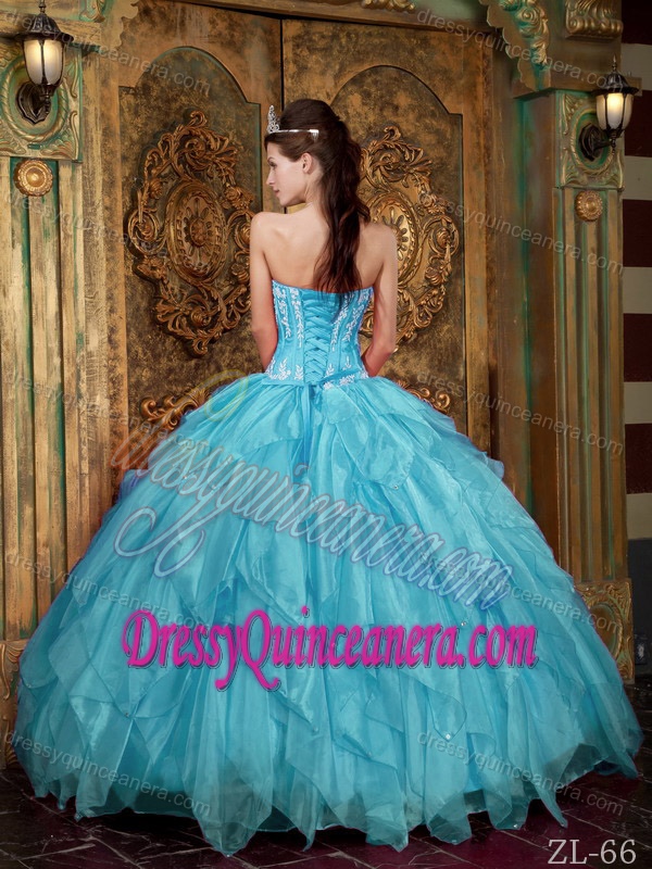 Gorgeous Strapless Organza Aqua Blue Sweet 16 Dresses with Appliques