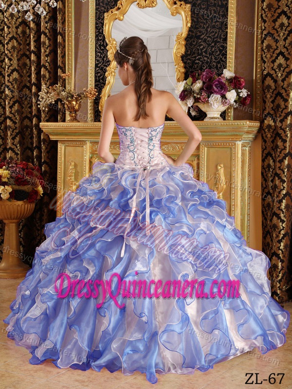 Custom Made Purple Sweetheart Organza Dress for Quince with Appliques