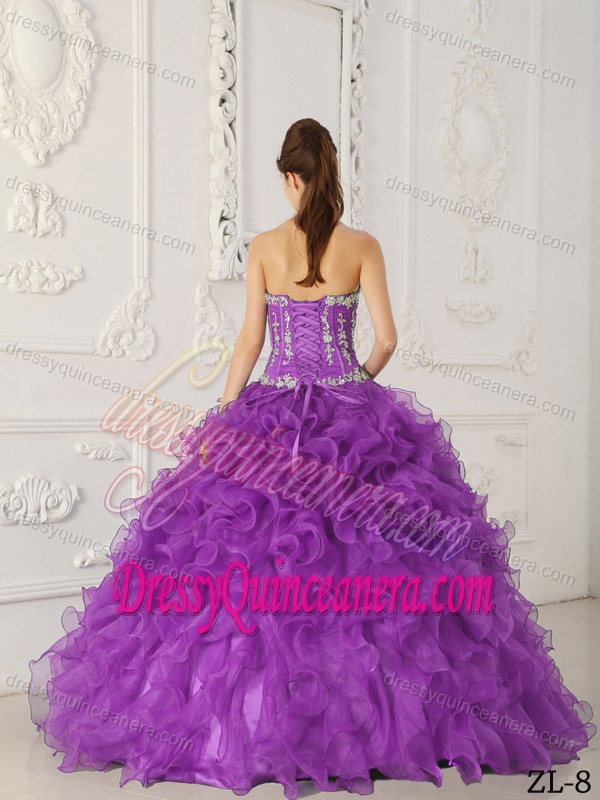 Lavender Sweetheart Satin and Organza Sweet Sixteen Dress with Appliques