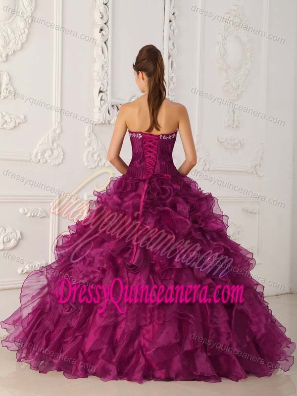 Fuchsia Strapless Embroidery Dress for Quinceanera in Satin and Organza