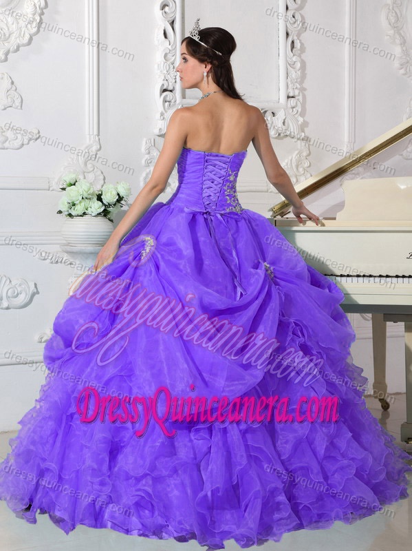 Strapless Organza Beading Quinceanera Gown Dresses in Purple for Spring