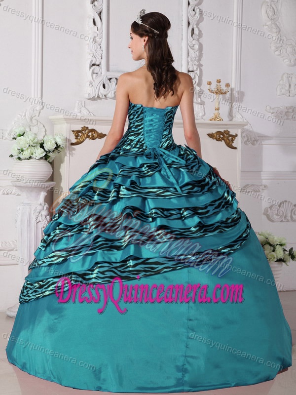 Beading Zebra Teal Dresses for Quinceanera with Ruffled Layers in Wholesale price