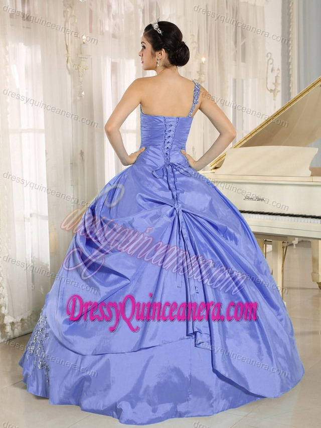 One Shoulder Lilac Sweet Sixteen Quinceanera Dresses with Appliques and Beads