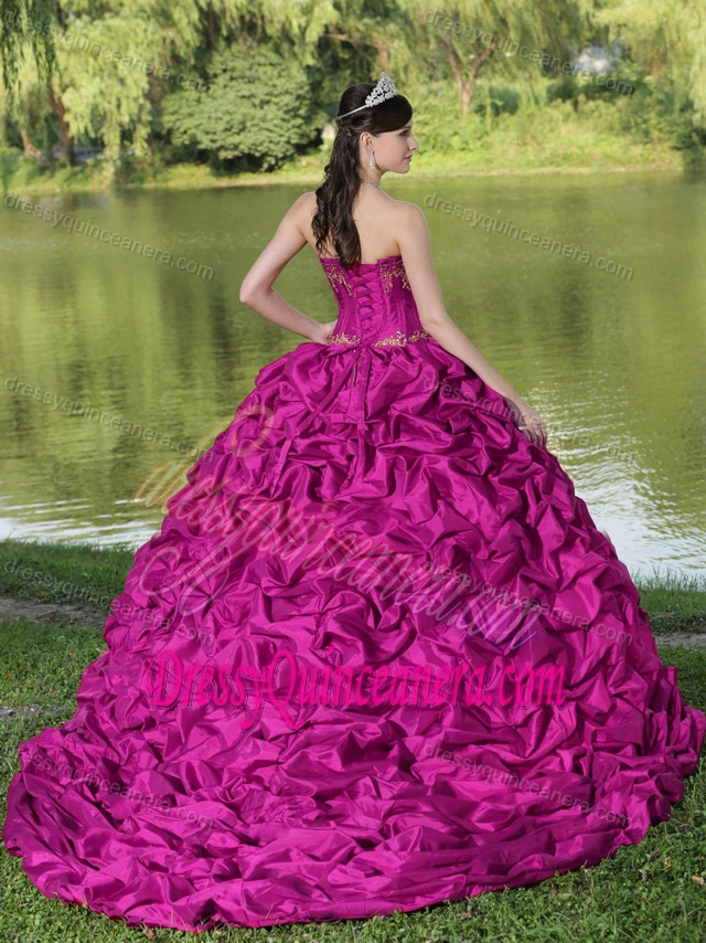 Bottom Price Fuchsia and Orange Sweet 15 Dresses with Pick-ups and Appliques