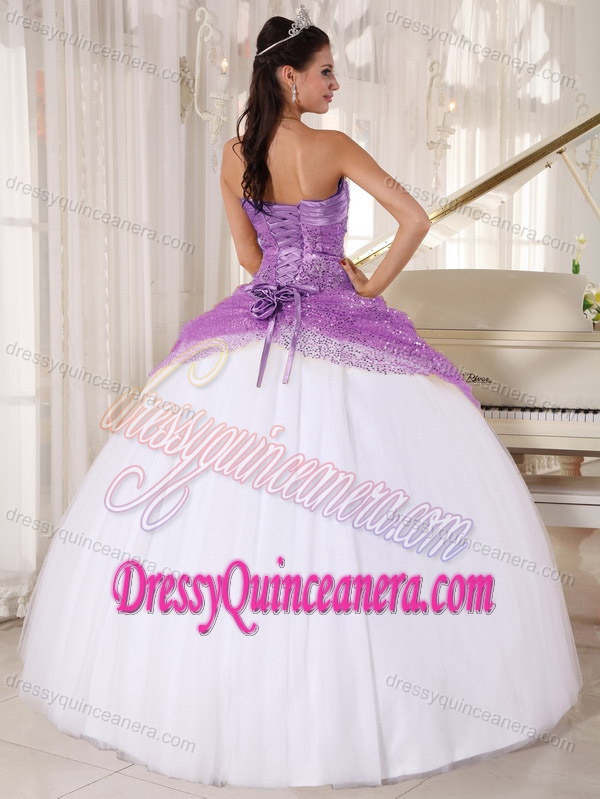 Lavender and White Halter Sequin Quinceanera Dresses with Lace up Back