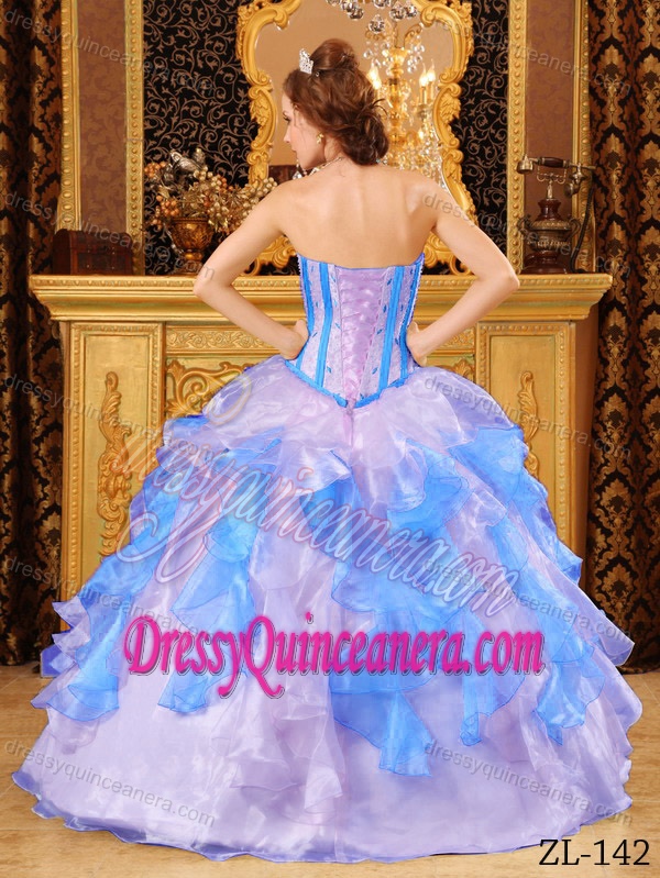 Sweetheart Embroidery and Beading Organza Ruffled Quinceanera Gown Dress