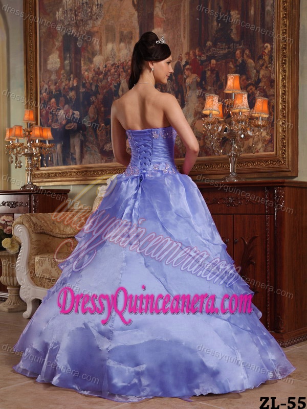 Wholesale Price Lilac Strapless Organza Quinceanera Gown with Beading