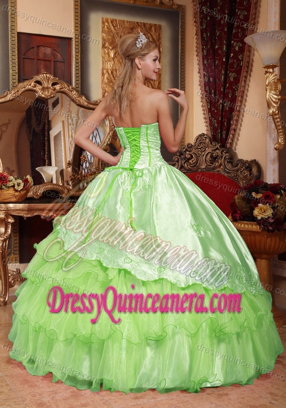 Spring Green Sweetheart Taffeta and Organza Embroidery Dress for Quince