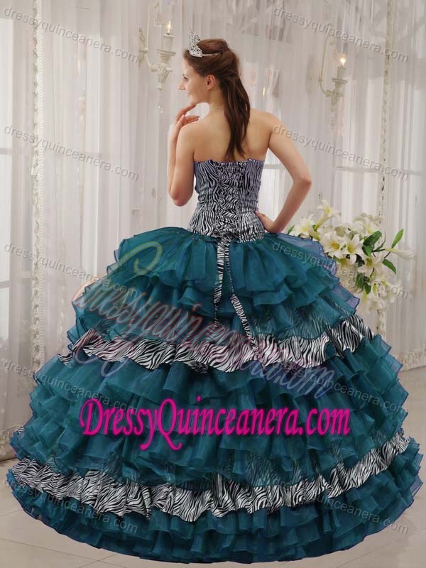 Sweetheart Zebra and Organza Beaded weet Sixteen Dresses in Turquoise