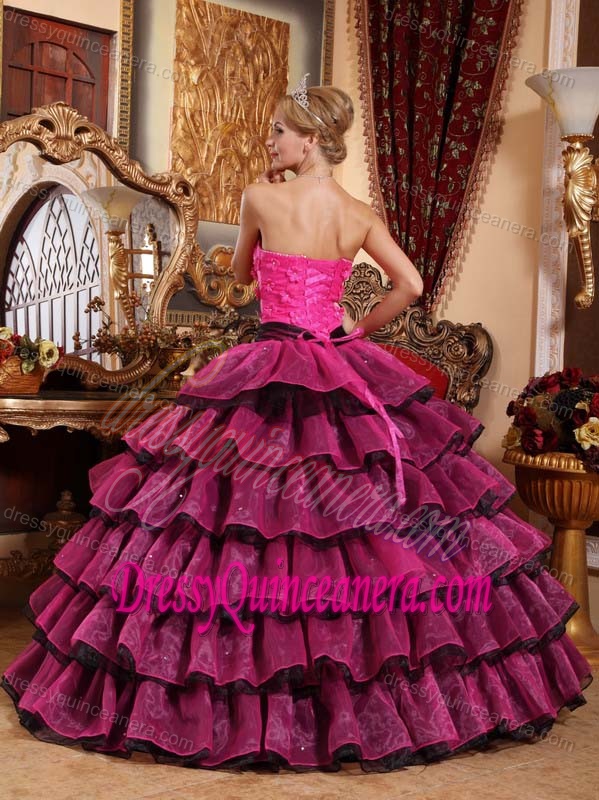 Customize Strapless Organza Appliques Quinceanera Dresses in Multi-color
