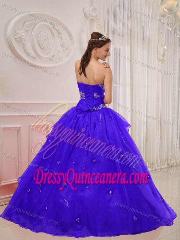 Purple Strapless Taffeta and Organza Dress for Quinceanera with Appliques