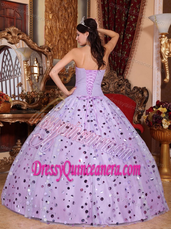 Sweetheart Tulle Dresses for Quince with Sequins in Lavender on Promotion