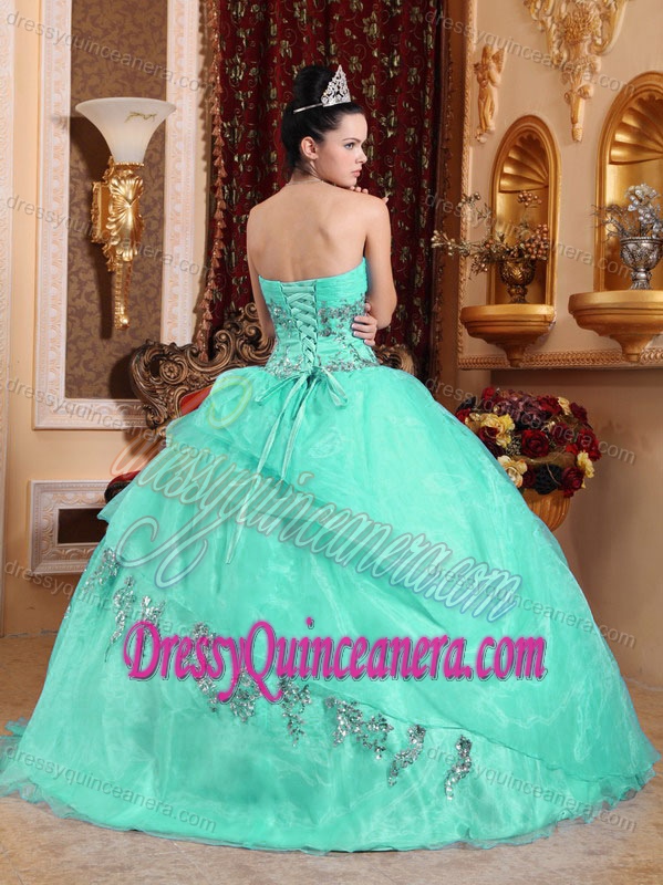 Discount Sweetheart Organza Beaded Sweet Sixteen Dresses in Apple Green