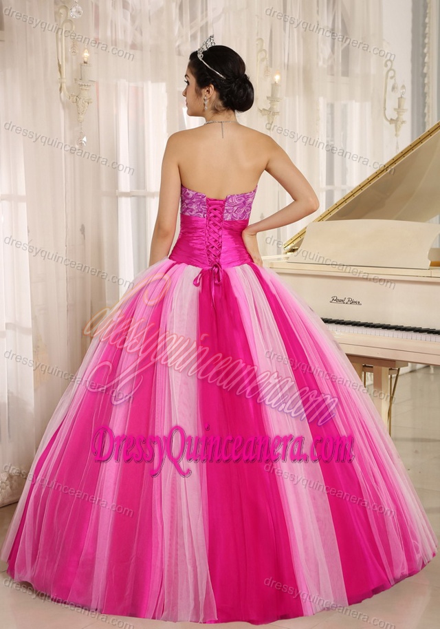 Multi-color 2013 New Strapless Tulle Dresses for Quince with Handle Flowers