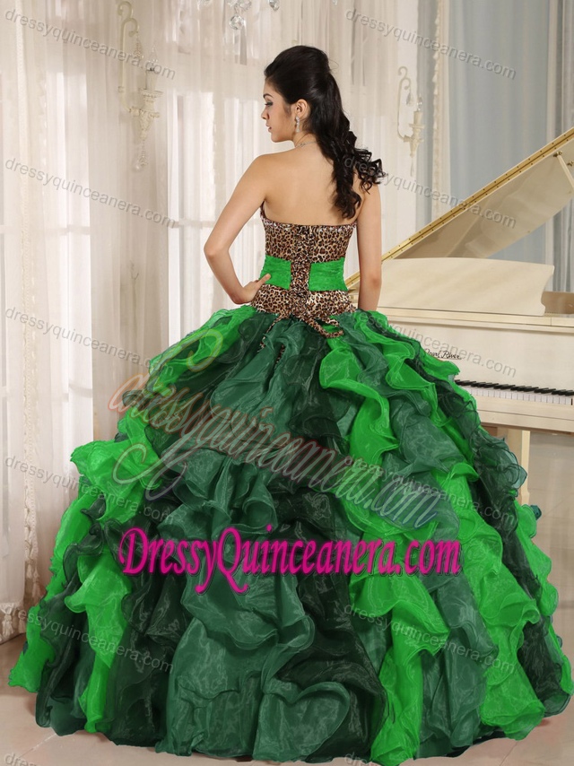 Wholesale Multi-color Leopard Sweet 15 Dresses with Ruffles and Beading