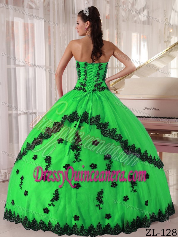 Strapless Floor-length Appliqued Attractive Sweet 16 Dresses in Green