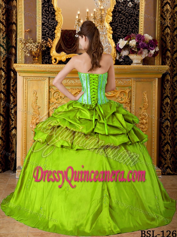 Wonderful Strapless Appliqued Taffeta Sweet Sixteen Dresses in Green
