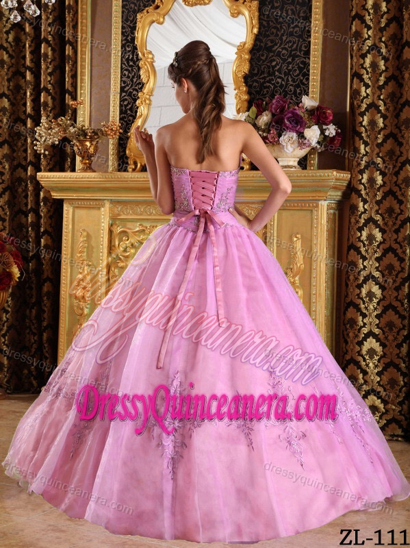 Strapless Lace-up Tulle Impressive Long Quinceanera Gowns in Pink