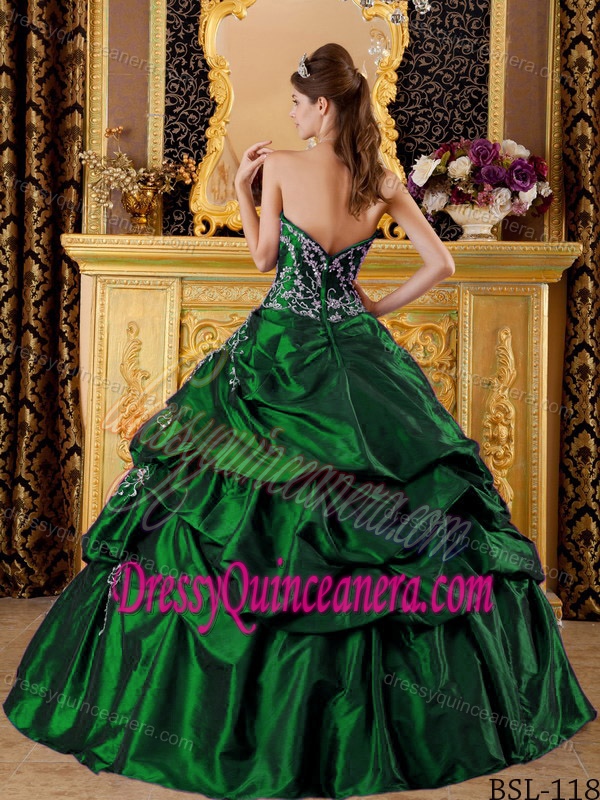 Lace-up Taffeta Long Green Wonderful Quinceanera Dress with Appliques