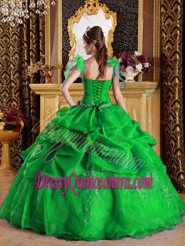 Fashionable Spaghetti Lace-up Organza Quinceanera Gowns in Green