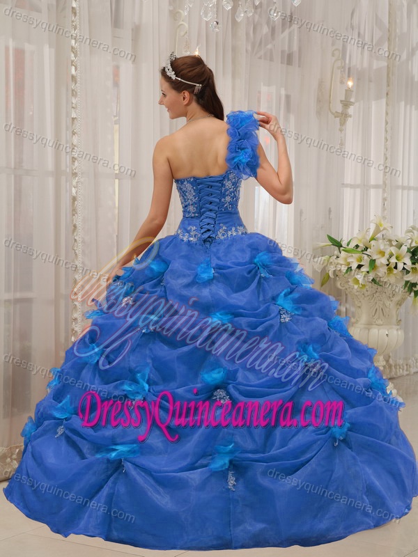 One Shoulder Blue Organza Classical Quinceanera Dresses for Spring