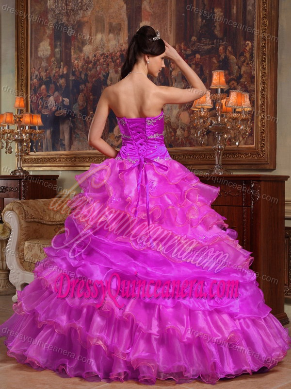 Discount Hot Pink Taffeta and Organza Sweet 15 Dresses with Beading