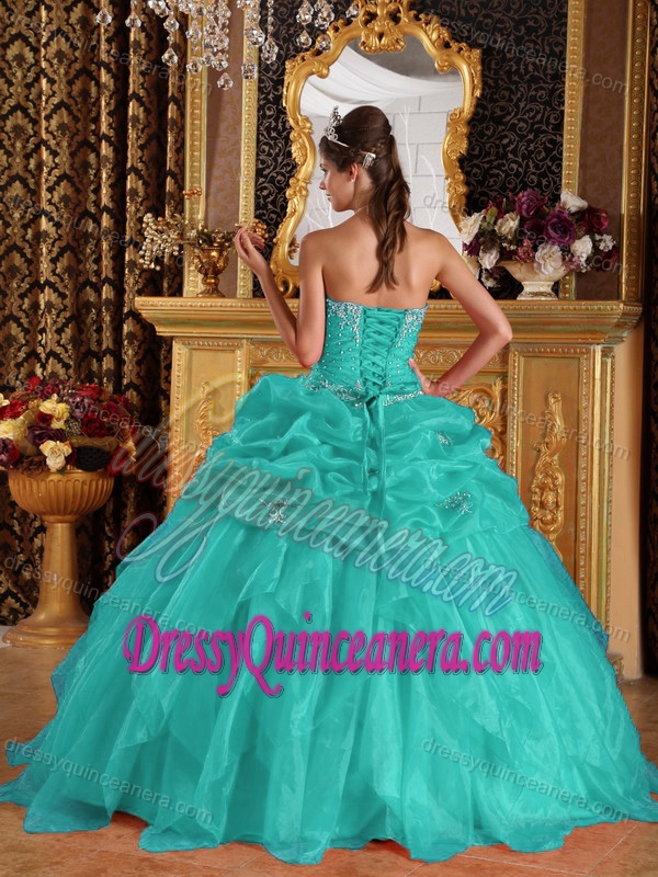 Sweetheart Aqua Blue Lace-up Dressy Quinceanera Gown with Beading