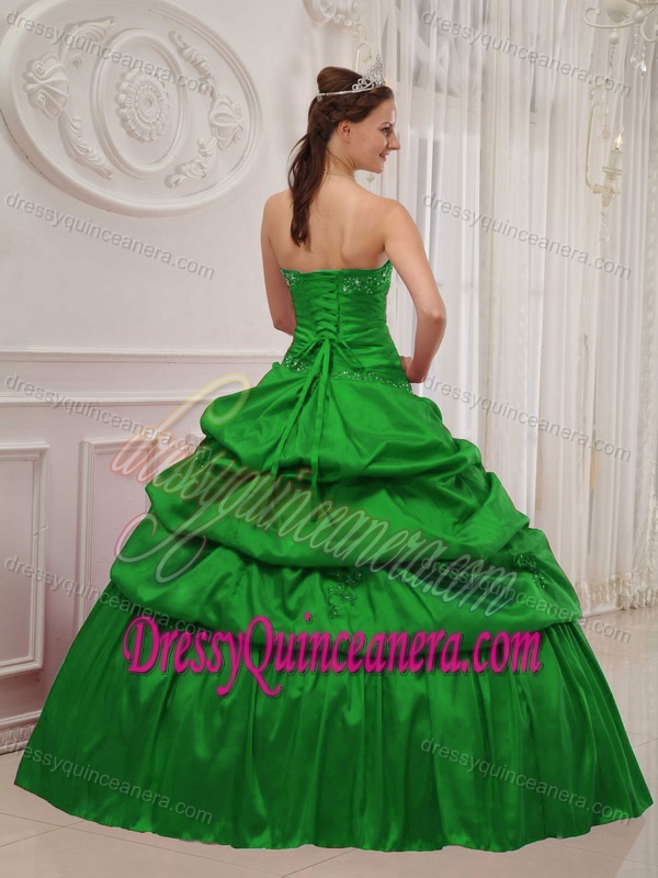 Charming Strapless Floor-length Taffeta Quinceanera Dresses in Green