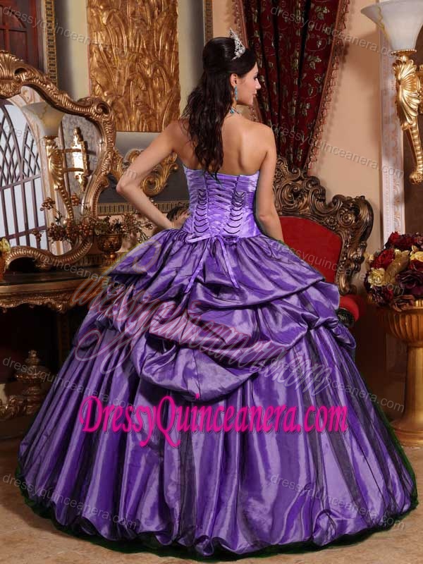 Purple Taffeta Lace-up Discount Quince Dresses with Flower under 200