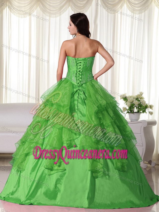 Green Ball Gown Sweetheart Taffeta and Organza Quinceanera Dress with Embroidery