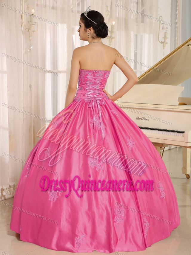 Embroidered Sweetheart Hot Pink Taffeta Quinceanera Dress with Beading for Cheap